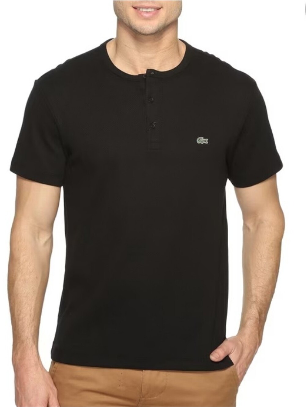 Lacoste Cotton Black Henley Tew Shirt Medium